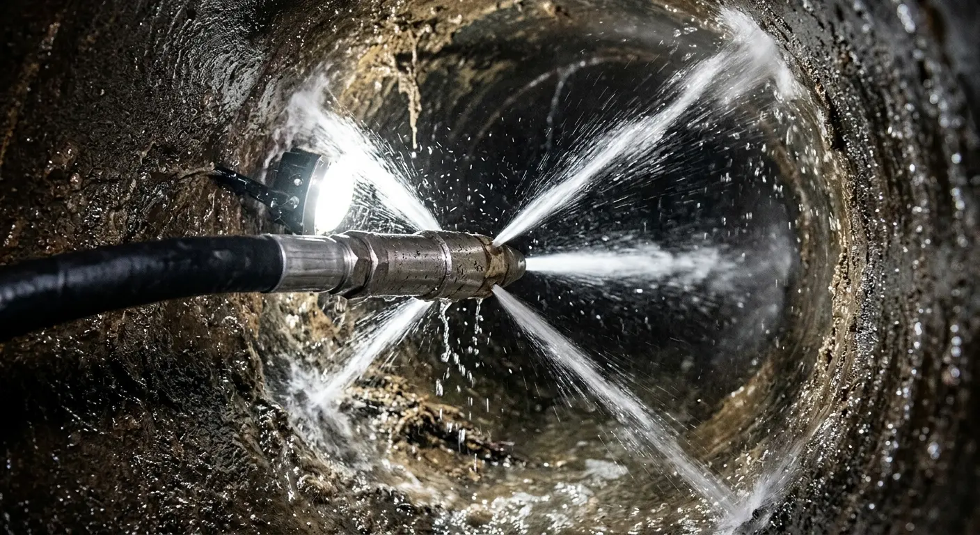 High-pressure hydro jetting nozzle cleaning sewer pipe for Emergency Drain Service in Sunnyside